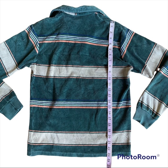 Vintage 70s velour polo longsleeve in retro stripe - Picture 8 of 9